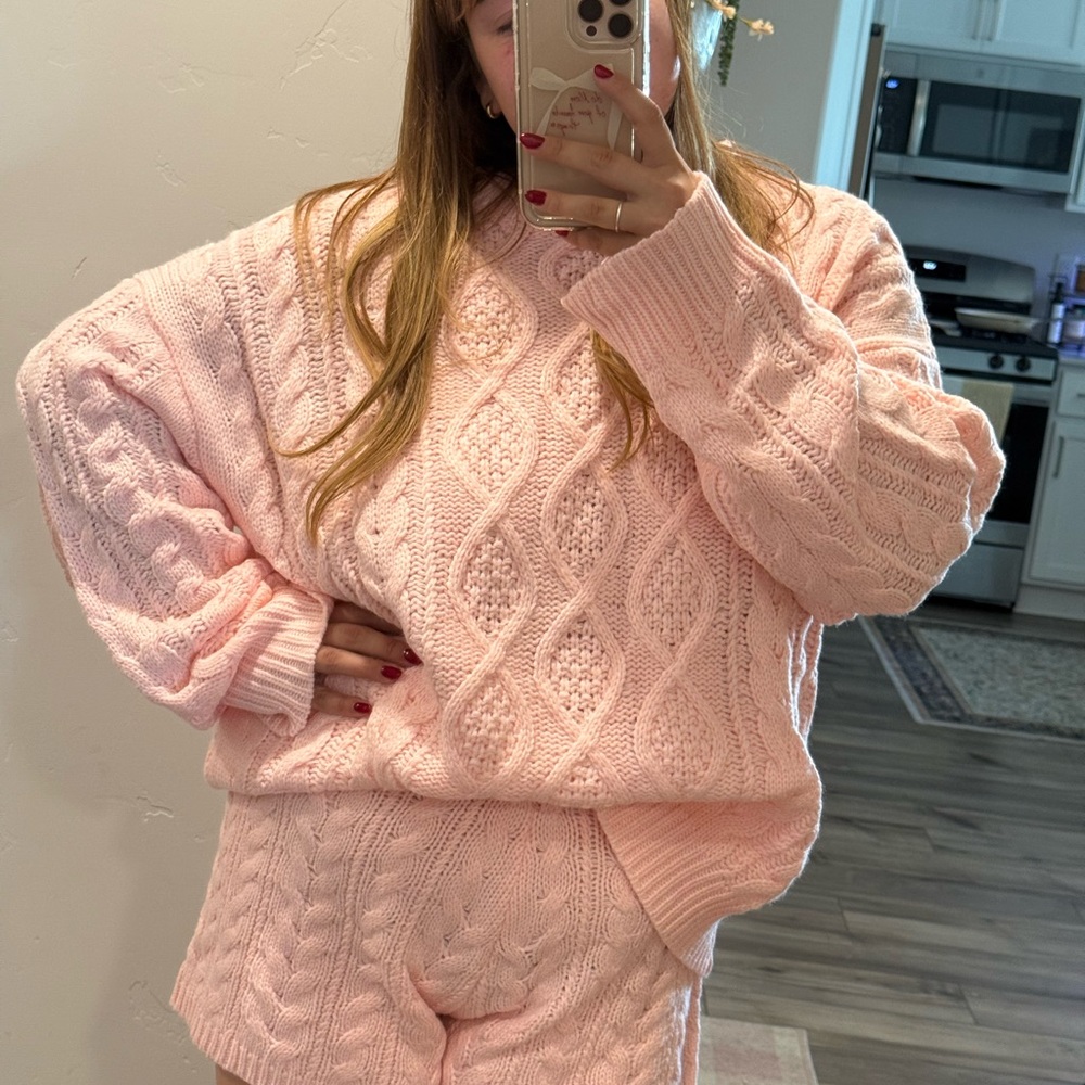 Cozy Pink Cable Knit Sweater set